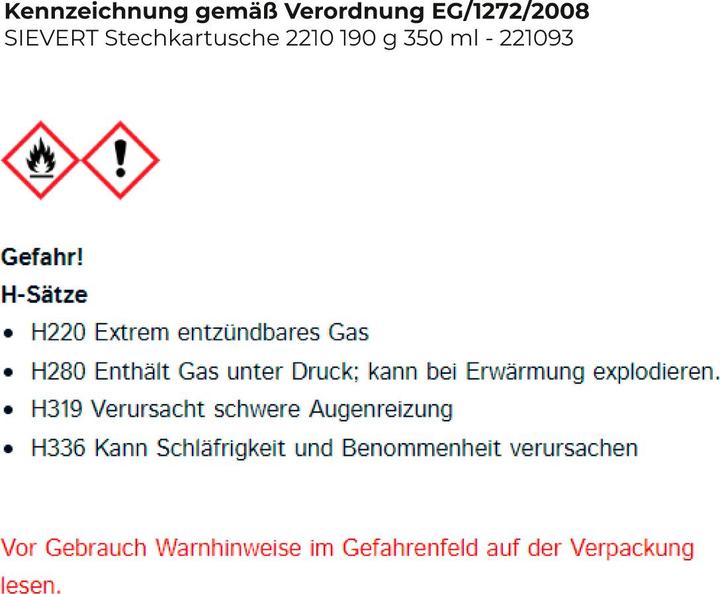 Produktbild Sievert Gaskartusche 190 g 1 St.