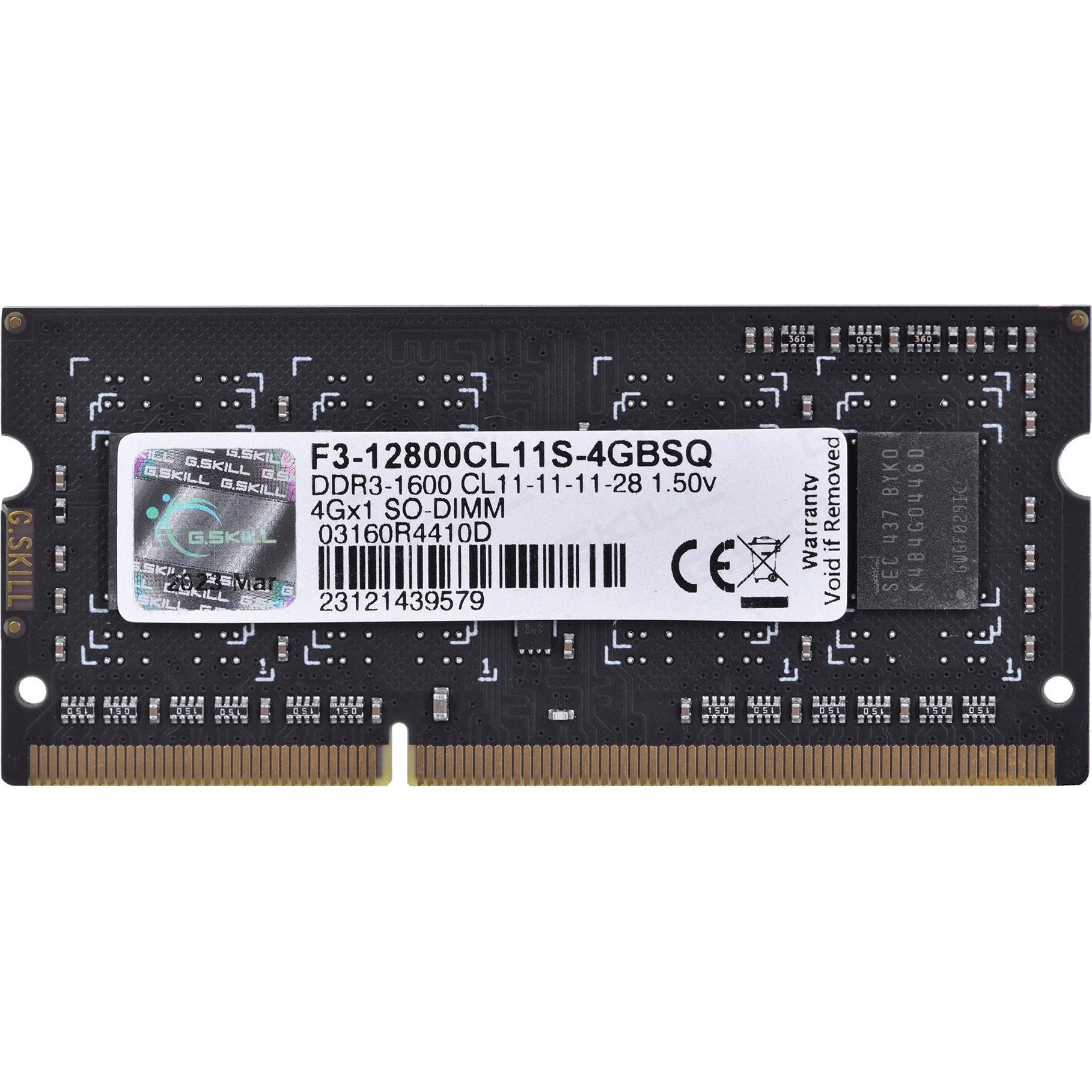 G.Skill Standard (1 x 4GB, 1600 MHz, DDR3-RAM, SO-DIMM), RAM, Schwarz