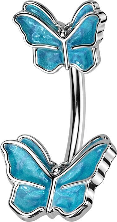 Immagine prodotto Star Piercing Banana argento con due farfalle blu (Ottone, Acciaio chirurgico 316L)