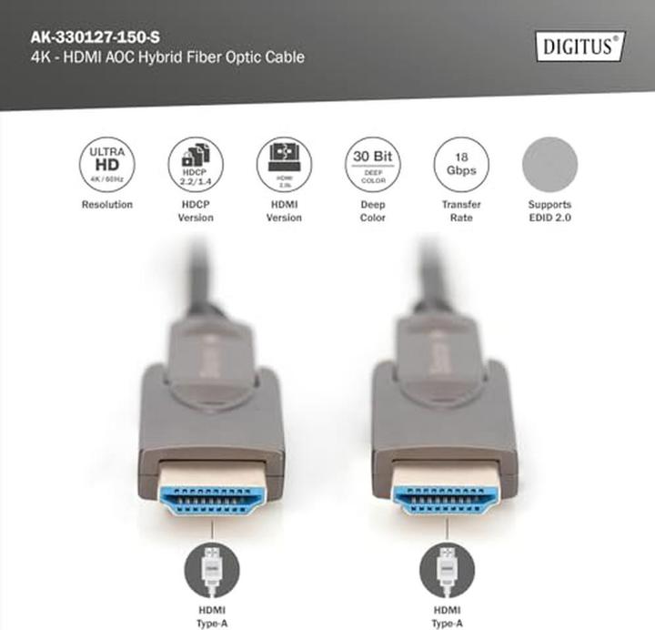 Produktbild Digitus 4K - HDMI® AOC Hybrid Glasfaserkabel mit abnehmbaren Stecker (15 m)