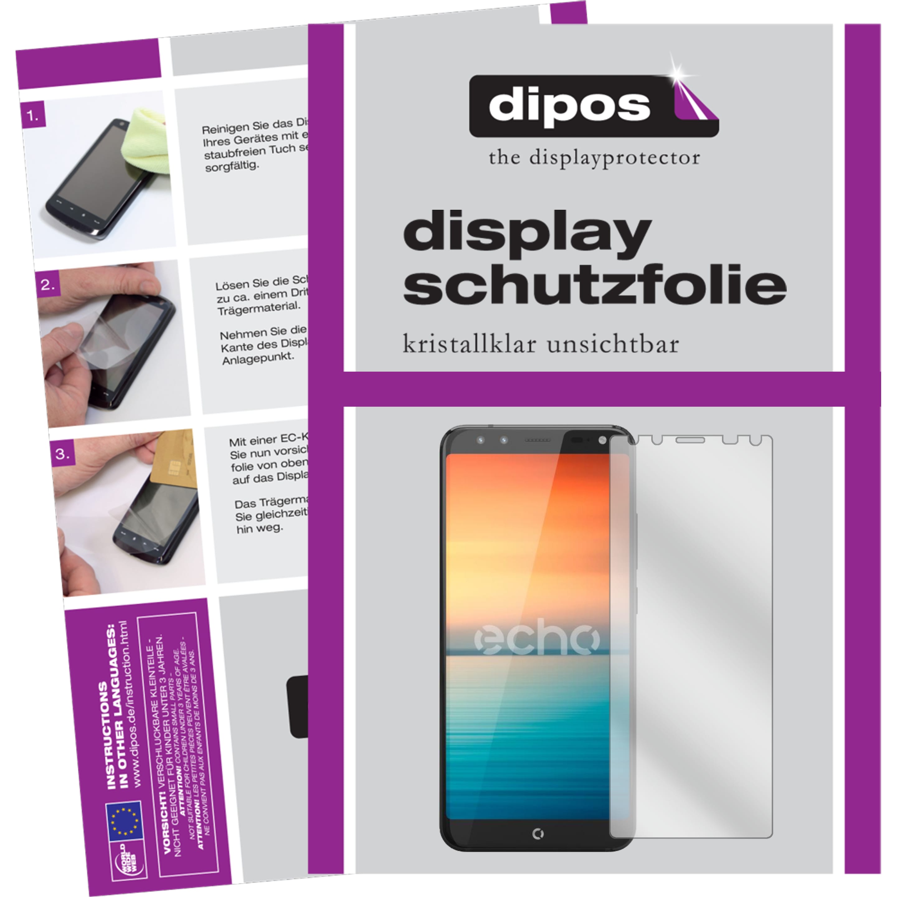 Dipos Displayschutzfolie Crystalclear (2 Stück, Echo Horizon), Smartphone Schutzfolie, Transparent