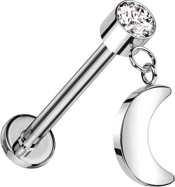 Immagine prodotto Star Piercing Micro labret senza fili cilindro d'argento cristallo d'argento ciondolo d'argento luna d'argento (senza ottone, Titanio)