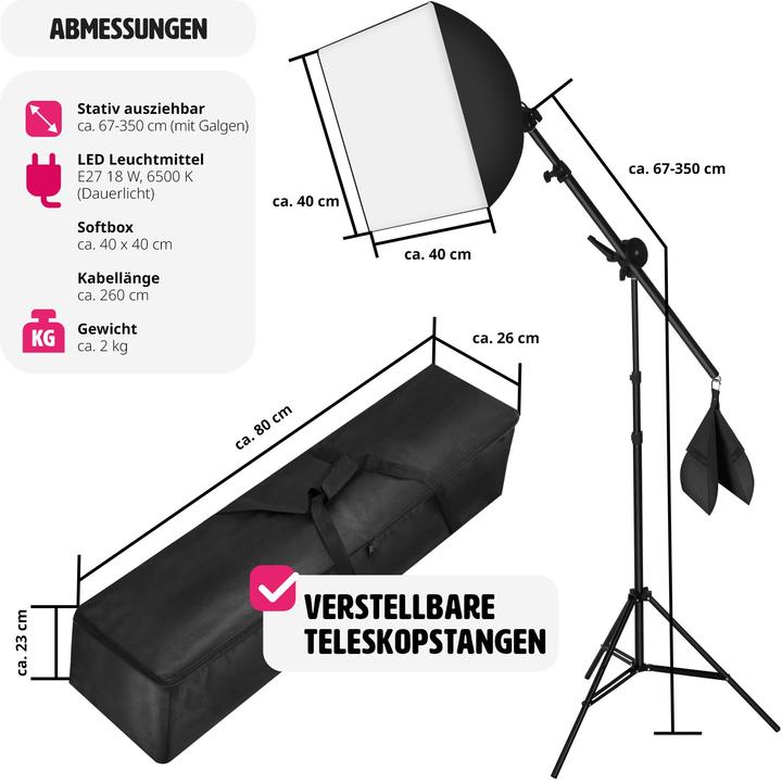 Image du produit tectake Lampe de studio avec boîte à lumière, trépied et sac (éclairage de studio)
