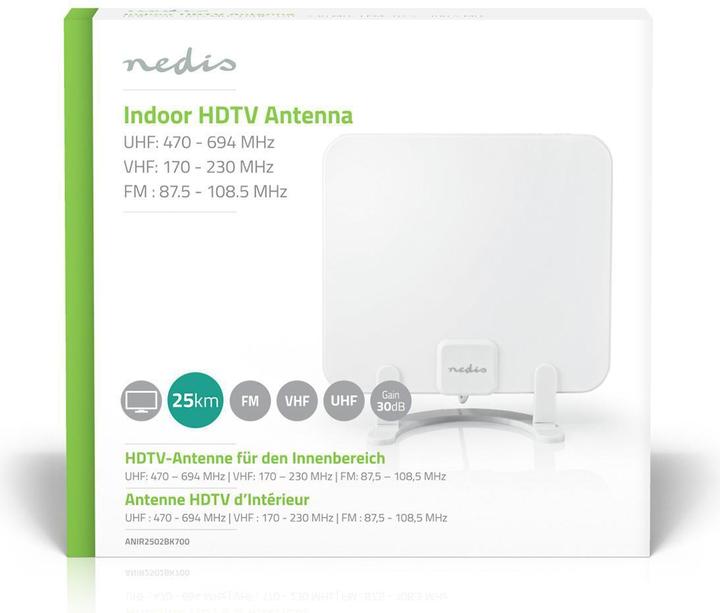 Produktbild Nedis Innenantenne Aktiv FM/UHF/VHF Empfangsbereich: 0-25 km LTE700 Verstärkung dBi (bei Antennenkab (Zimmerantenne, 30 dB, UKW / MW / LW, DAB/ DAB+, DVB-T / -T2)