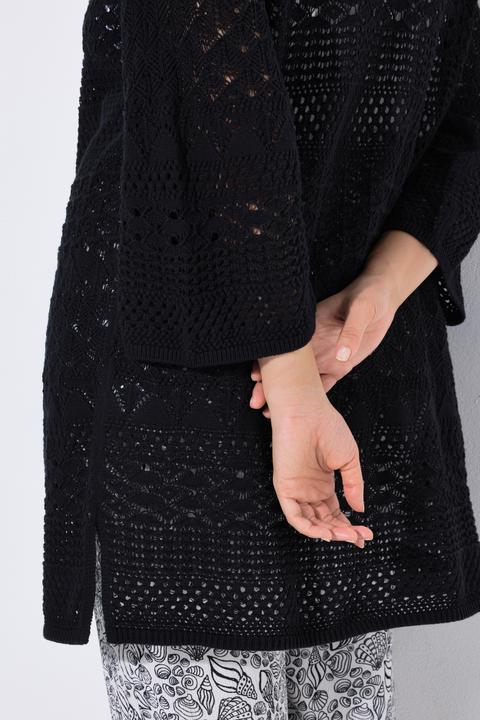 Produktbild Ulla Popken Long-Strickjacke, Ajourstrick, offene Form, 3/4-Arm (62)