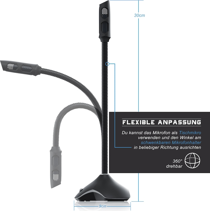 Image du produit CSL Microphone sur pied, Microphone USB de bureau avec éclairage RGB, RMP 900 Microphone de table, pour