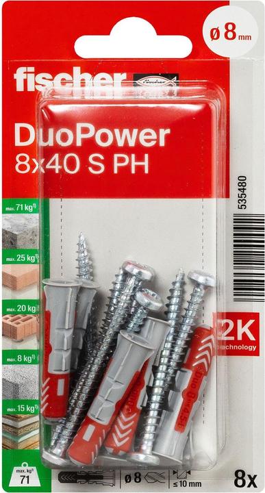 Actual product image Fischer SB Nylon plug Duopower with screw (8 pcs.)