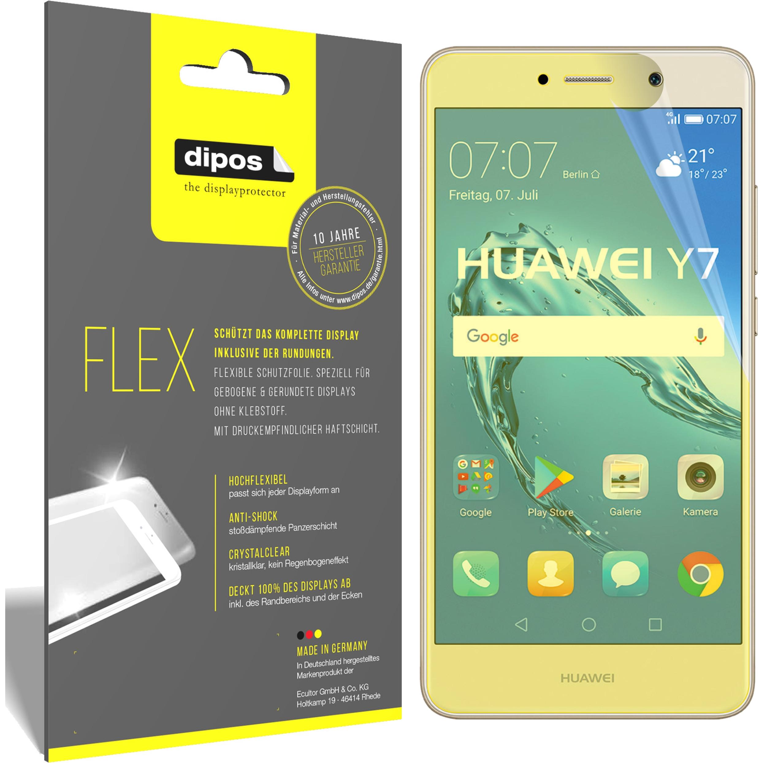 Dipos Displayschutzfolie Full-Cover 3D (3 Stück, Huawei Y7 (2017)), Smartphone Schutzfolie, Transparent