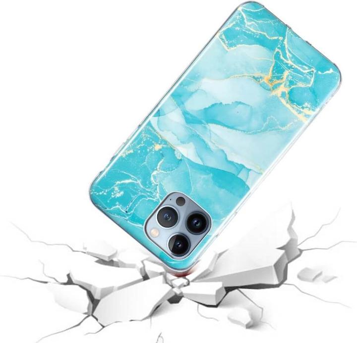 Produktbild Cover-Discount iPhone 15 Pro - Silikon Gummi Case Cyan Marble (Apple iPhone 15 Pro)