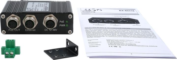 Actual product image Exsys Industrial PoE+ Gigabit Injektor EN50155 (802.3af (PoE), 802.3at (PoE+), 30 W)