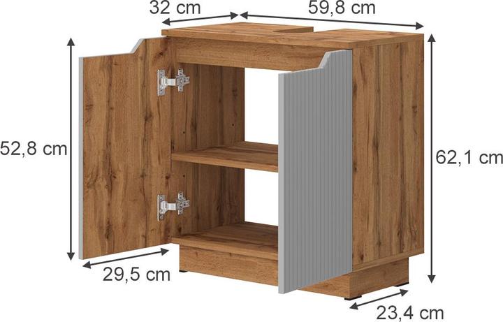 Actual product image Vicco Waschbeckenunterschrank Lotta, Eiche/grau gestreift, 59.8 x 62.1 cm mit 2 Türen (59.80 x 32 x 62.10 cm)