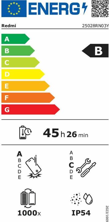 Energy Label Xiaomi Redmi A5 4G (128 GB, Lake Green, 6.88", Dual SIM, 4G)