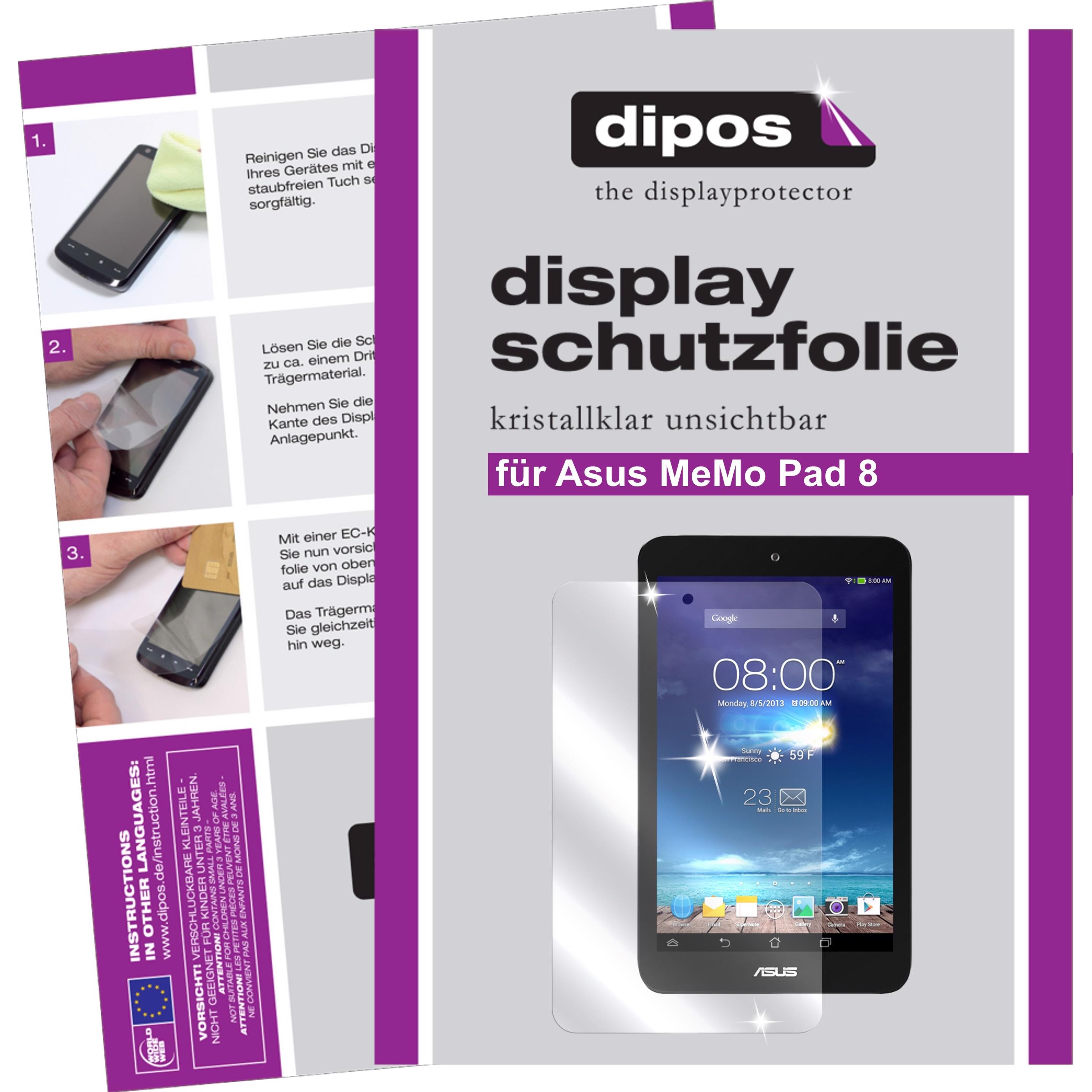 Dipos Displayschutzfolie Crystalclear (2 Stück, MeMO Pad 8), Tablet Schutzfolie