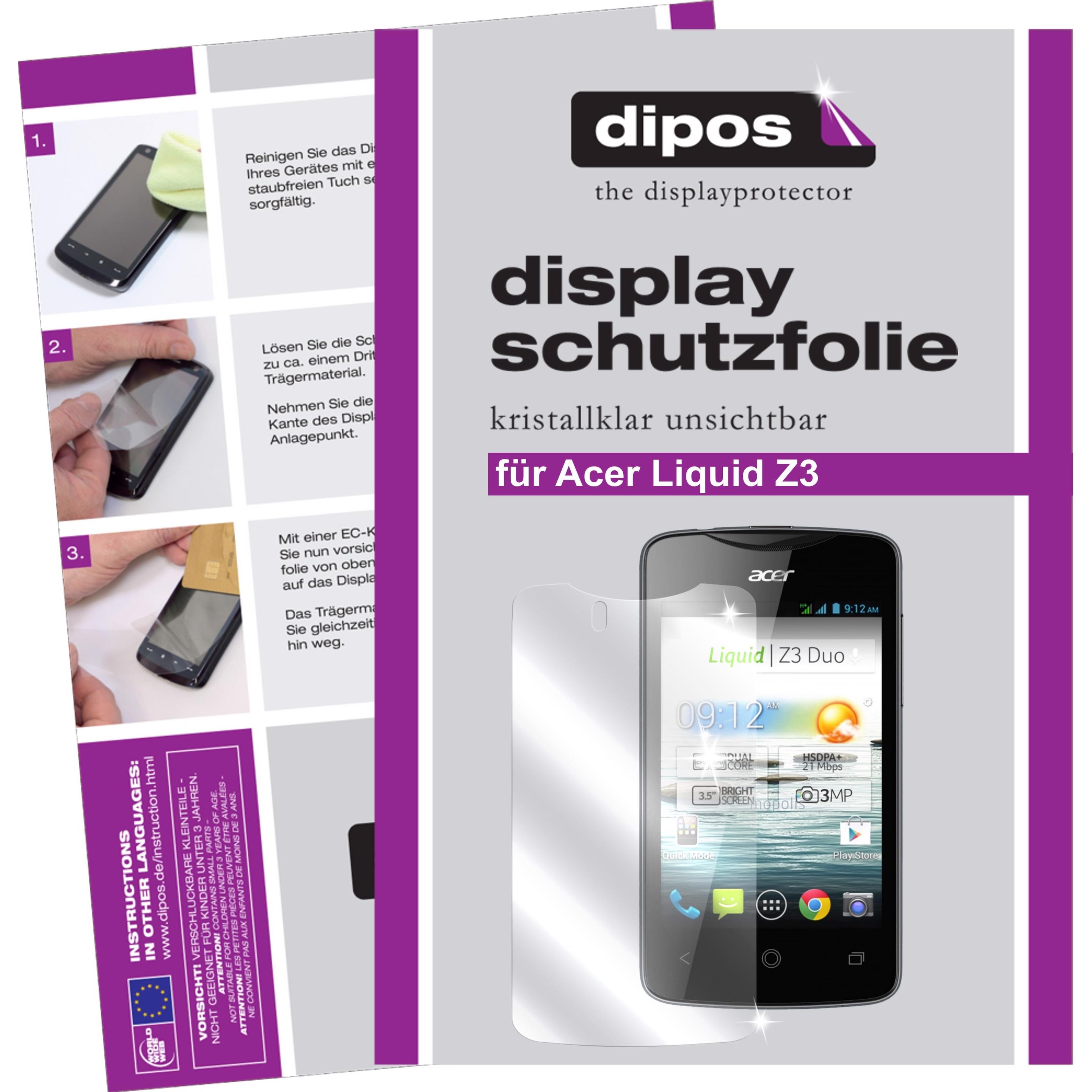 Dipos Displayschutzfolie Crystalclear (2 Stück, Acer Liquid Z3), Smartphone Schutzfolie, Transparent
