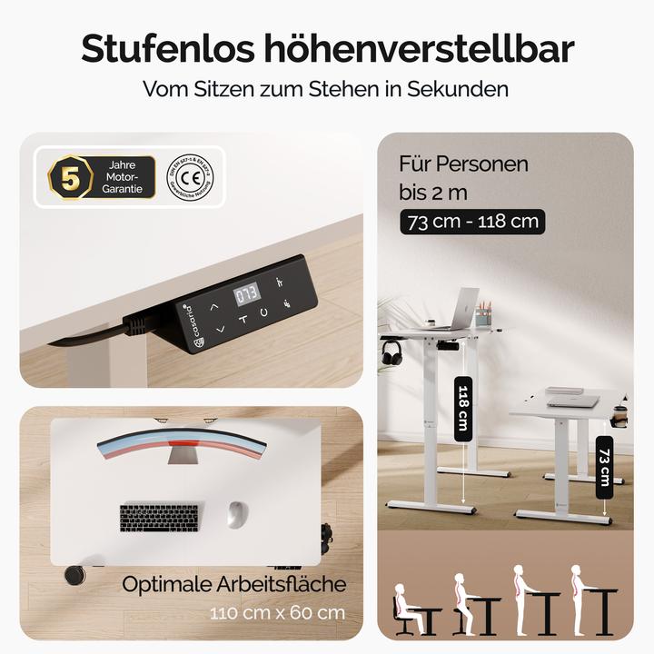 Produktbild Casaria Höhenverstellbarer Schreibtisch (110 x 60 x 118 cm)