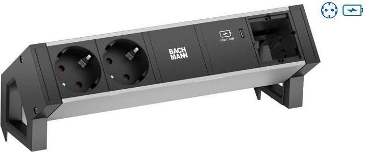 Image du produit Bachmann 937302 DESK2 ALU BLACK 2x 1xUSBC 30W (3 x, CEE 7/3, 0.20 m)