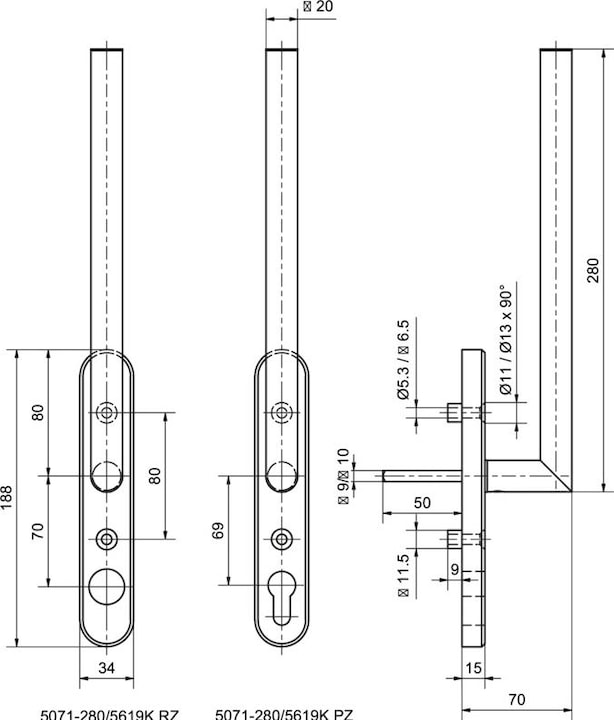 Actual product image Glutz Lifting sliding door handles 5071-5619 K (Door handle)