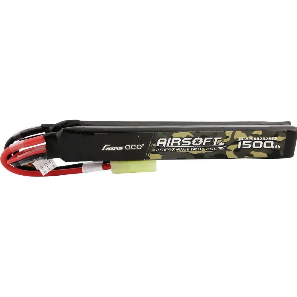 Gens Ace 25C 1500mAh 2S1P 7.4V Nunchuck 2X Airsoft Gun Lipo Battery with mini Tamiya Plug (7.40 V, 1500 mAh)