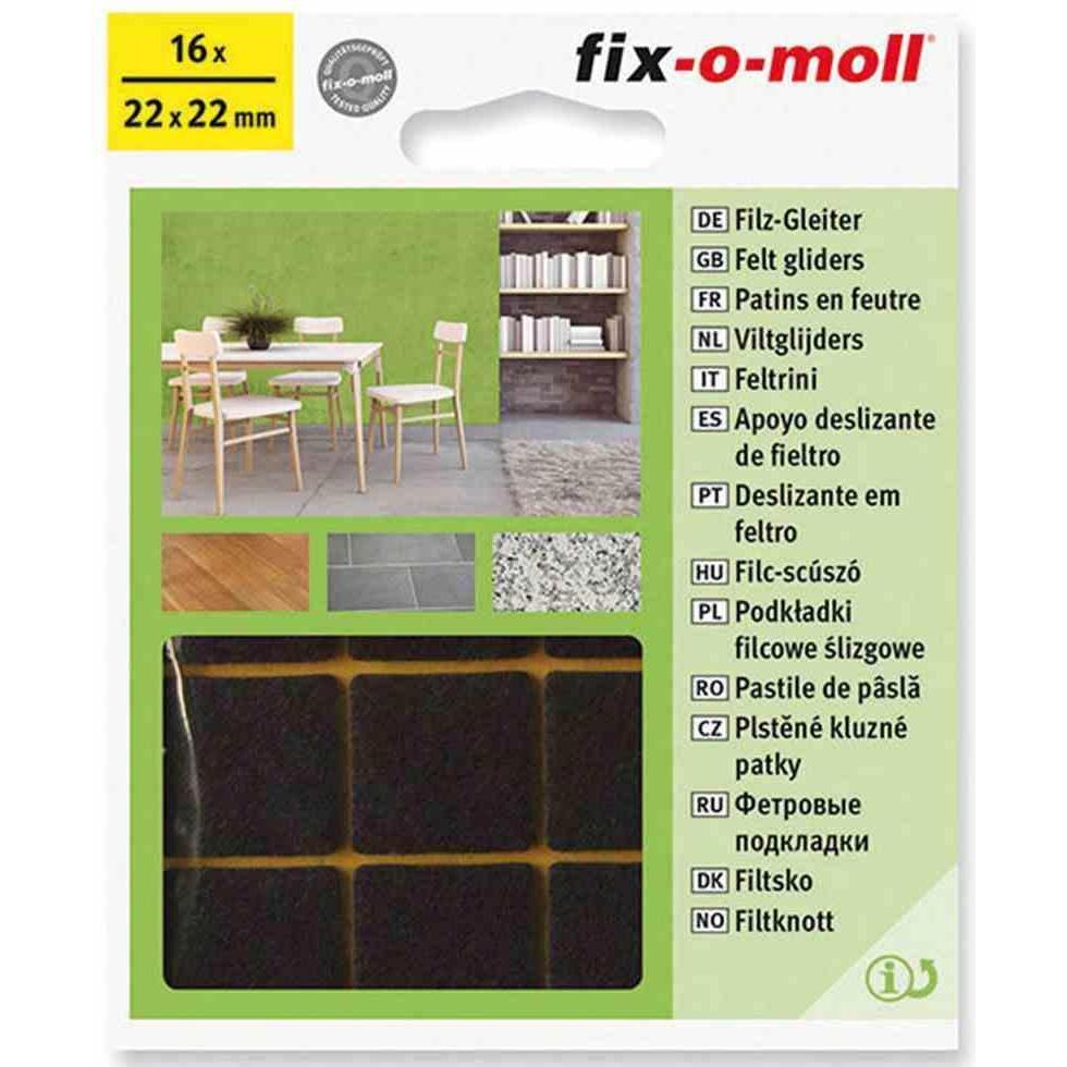 Fix-o-moll, Möbelgleiter + Schutzpuffer, Filzgleiter 3 mm / 22 x 22 mm 16 x (Filzgleiter, 16 Stück)