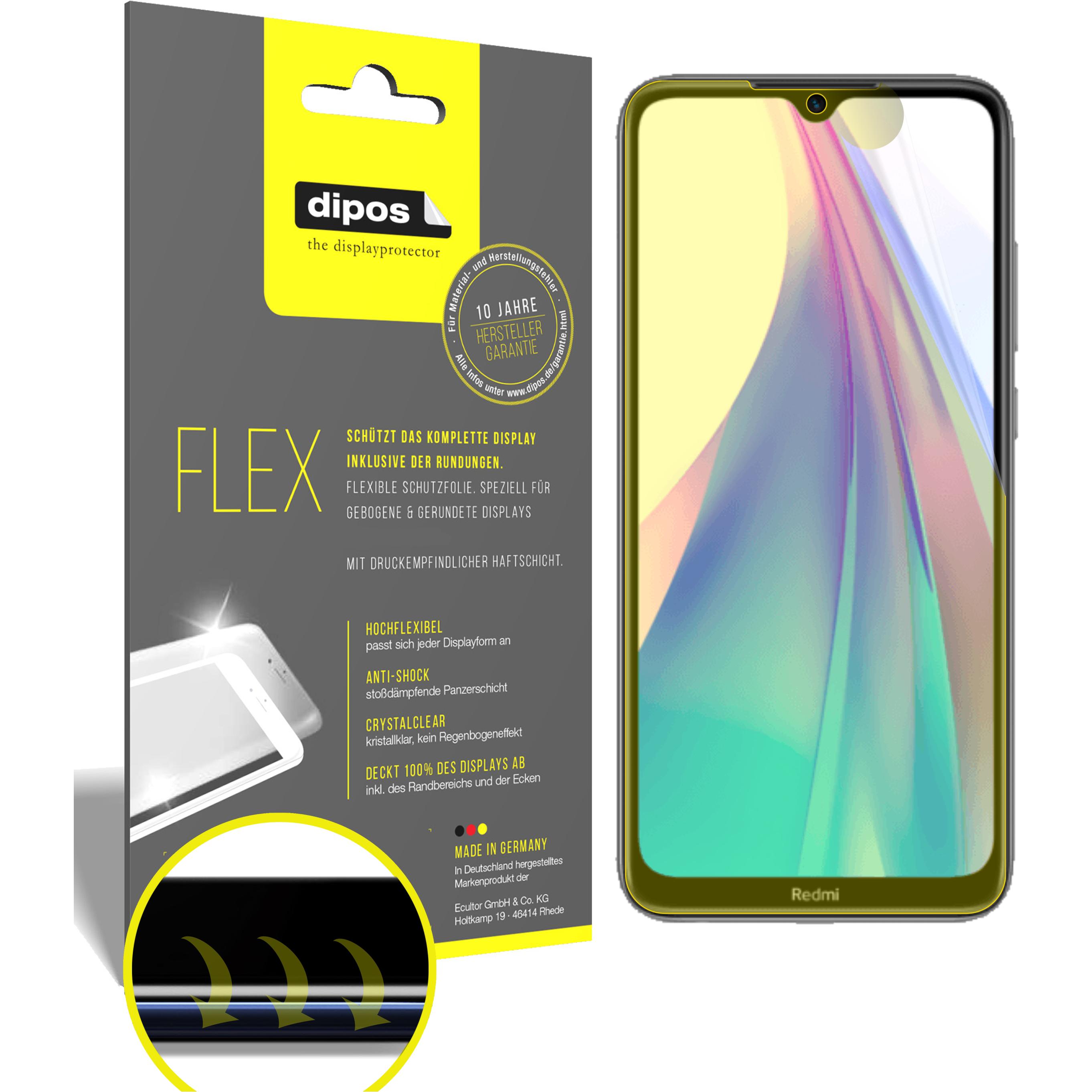 Dipos Displayschutzfolie Full-Cover 3D (2 Stück, Xiaomi Redmi Note 8T), Smartphone Schutzfolie, Transparent