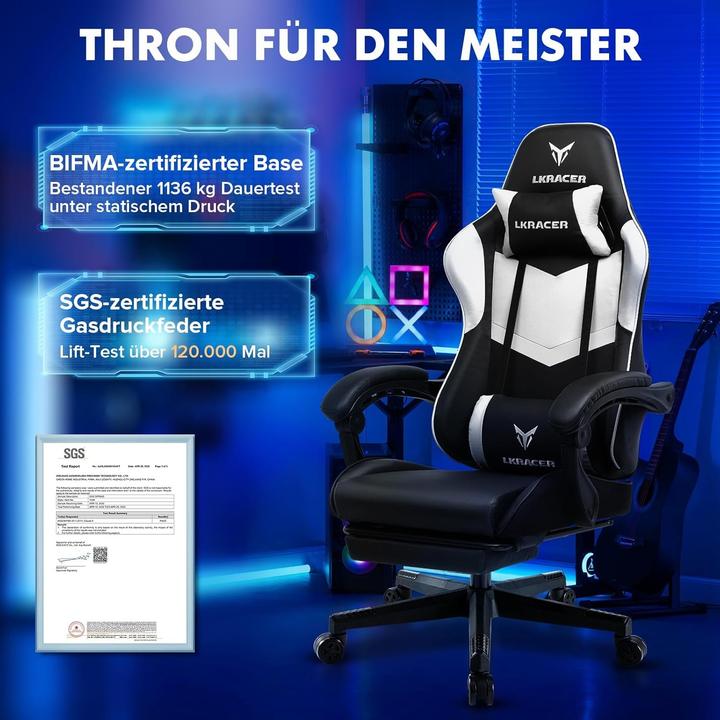 Actual product image Luckracer Ergonomic Gaming Chair with Adjustable Lumbar Support and Footrest