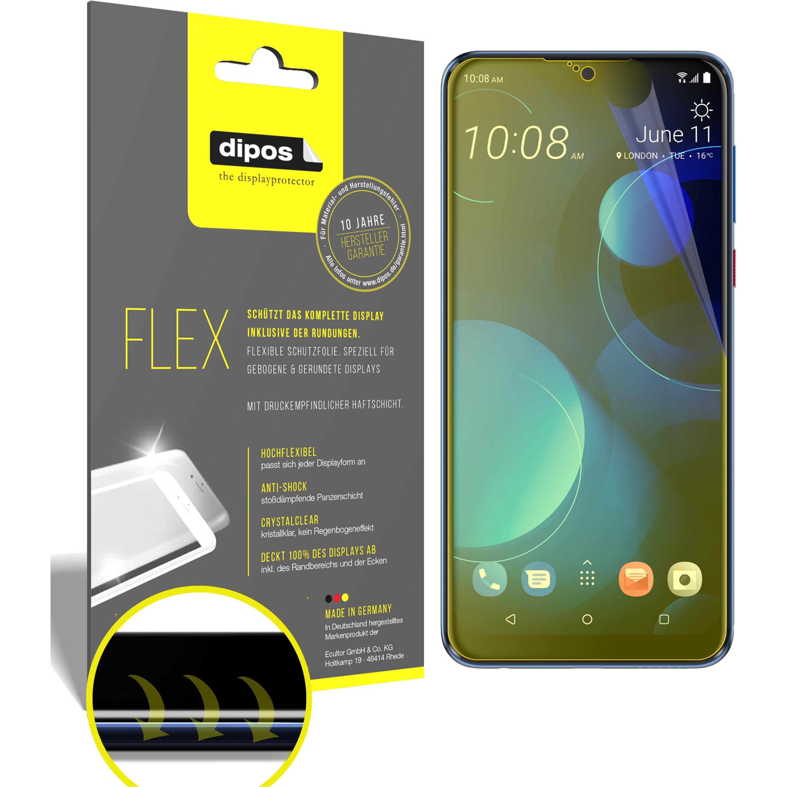 Dipos Displayschutzfolie Full-Cover 3D (2 Stück, HTC Desire 19+), Smartphone Schutzfolie, Transparent
