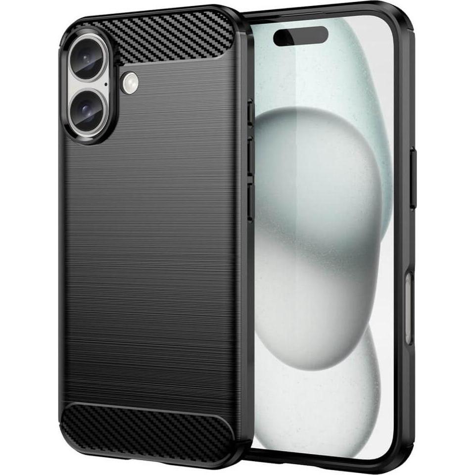 Cover-Discount iPhone 16 Plus - Metall Carbon Look Hülle (Apple iPhone 16 Plus), Smartphone Hülle, Schwarz