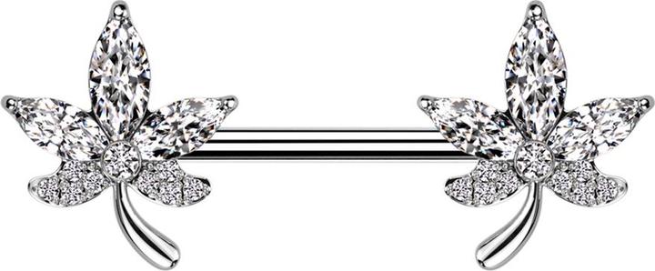 Immagine prodotto Star Piercing Barbell silber Blatt Kristalle silber (Ottone, Acciaio chirurgico 316L)
