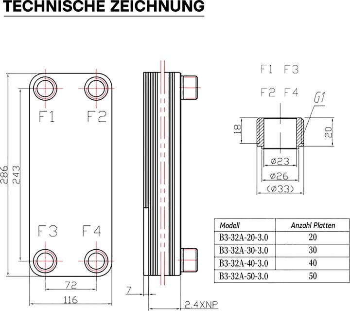 Immagine prodotto Wiltec Scambiatore di calore in acciaio inox a 20 piastre 115 kW Scambiatore di calore a piastre