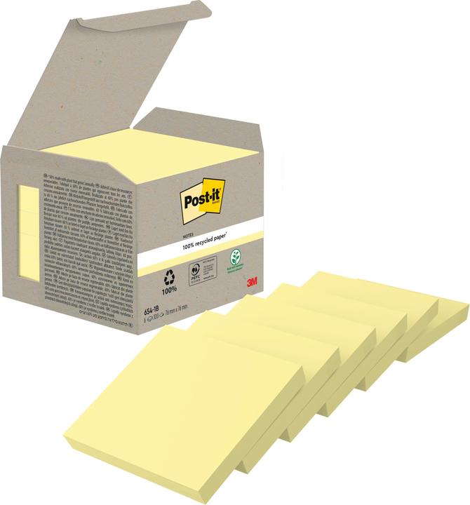 Produktbild Post-it Recycling Notes Haftnotizen Standard 6541B gelb 6 Blöcke (76 x 76 mm)
