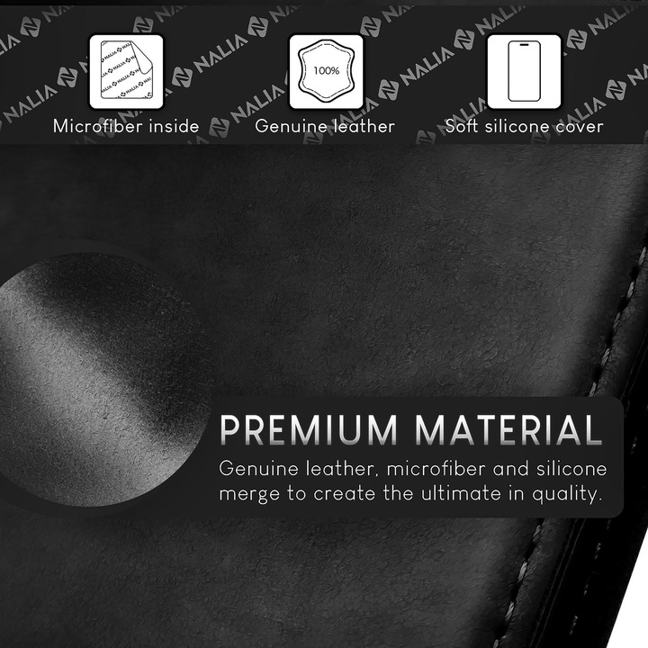 Produktbild Nalia Echt Leder Flip Case Hülle mit Magnetverschluss (Apple iPhone 15 Pro)