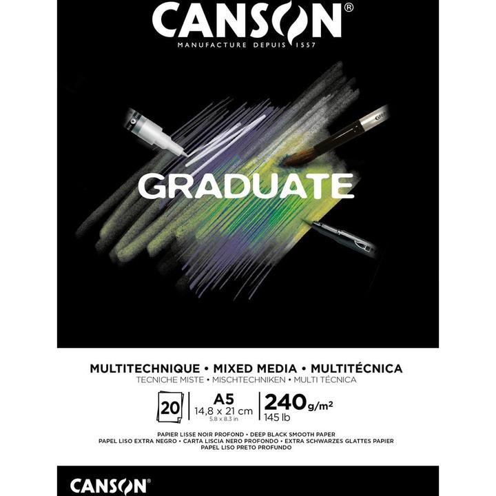 Actual product image Canson GRADUATE MIXED MEDIA study pad, black, DIN A5 (A5, Plain)