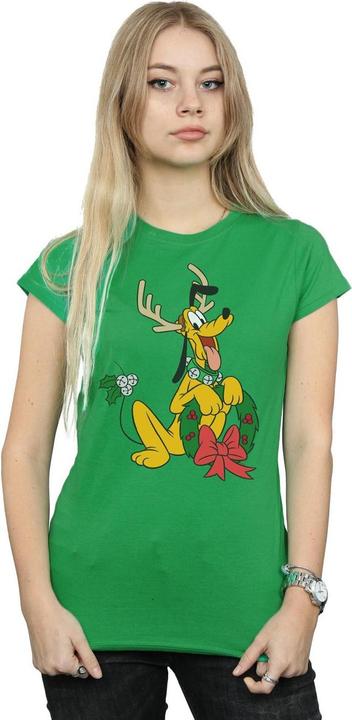 Actual product image Disney Womens/Ladies Pluto Christmas Reindeer Cotton T-Shirt (M)