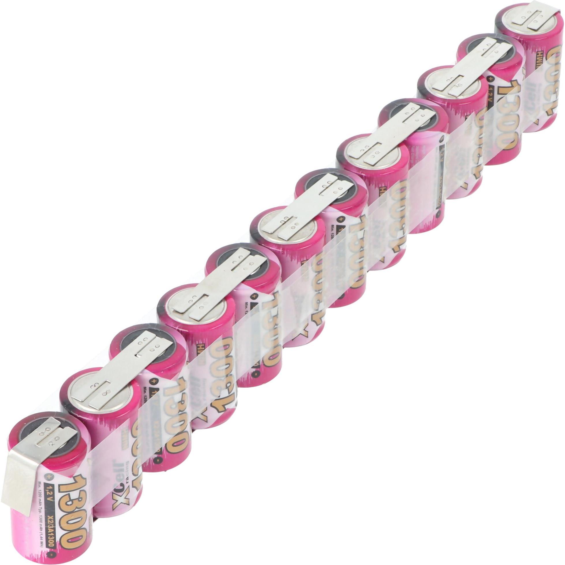 AccuCell AkkuPack 14,4 Volt mit 1300mAh bestehend aus 12 2/3A NiMH Akku 83mm x 68mm x 17mm (14.40 V, 1300 mAh)