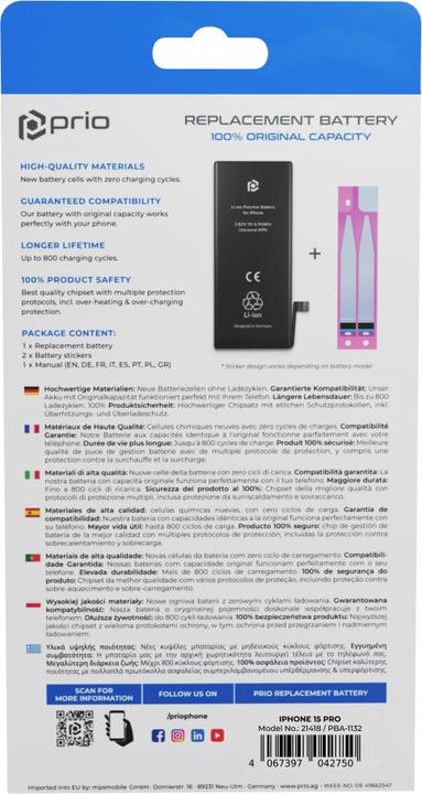 Productafbeelding prio Batterij voor iPhone 15 Pro (Universele APN)