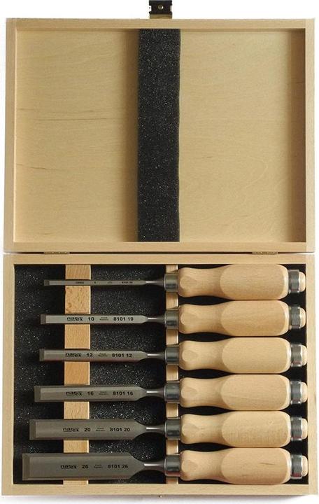 Narex Set de ciseaux à bois avec manches en bois dans un coffret en bois, 6 pièces (6 mm)