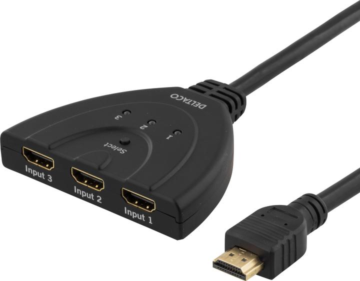 Produktbild Deltaco hdmi pigtail switch auto/manu hdmi-switch tre till en sv (0.50 m)