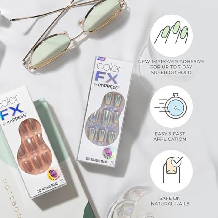 Actual product image KISS Glue-on nails ImPRESS Colour FX - Late Night 30 pcs (Artificial nails, light pink)