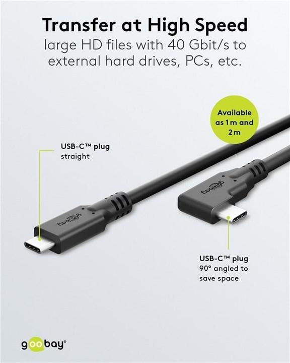 Actual product image Goobay USB-C-Kabel 90°, USB4, 2 m, schwarz (2 m, 240 W)