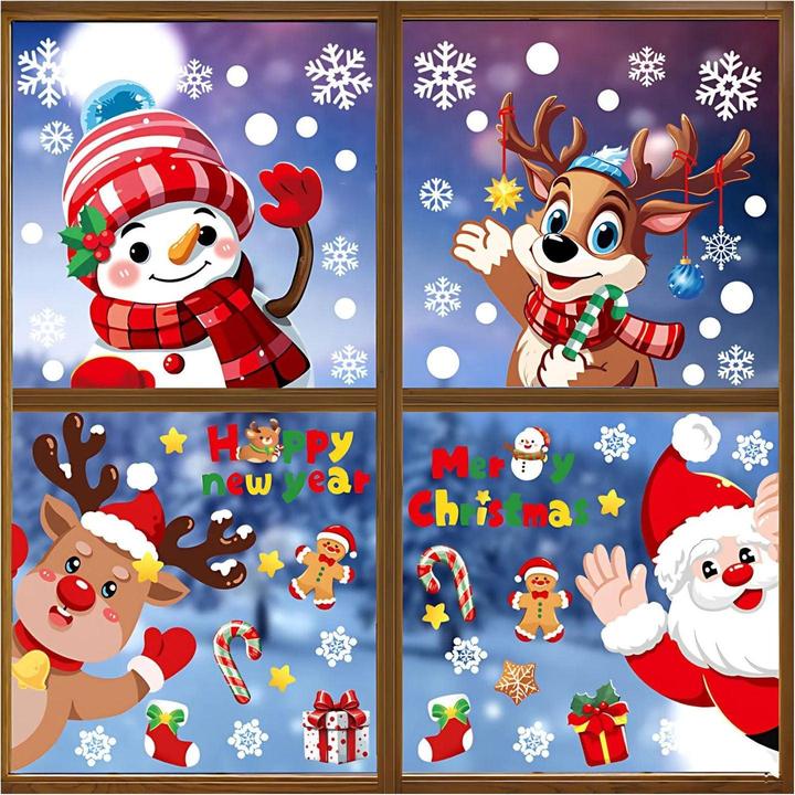 Hermex Décorations de fenêtre pour enfants Autocollants de Noël Merry Christmas Happy New Year