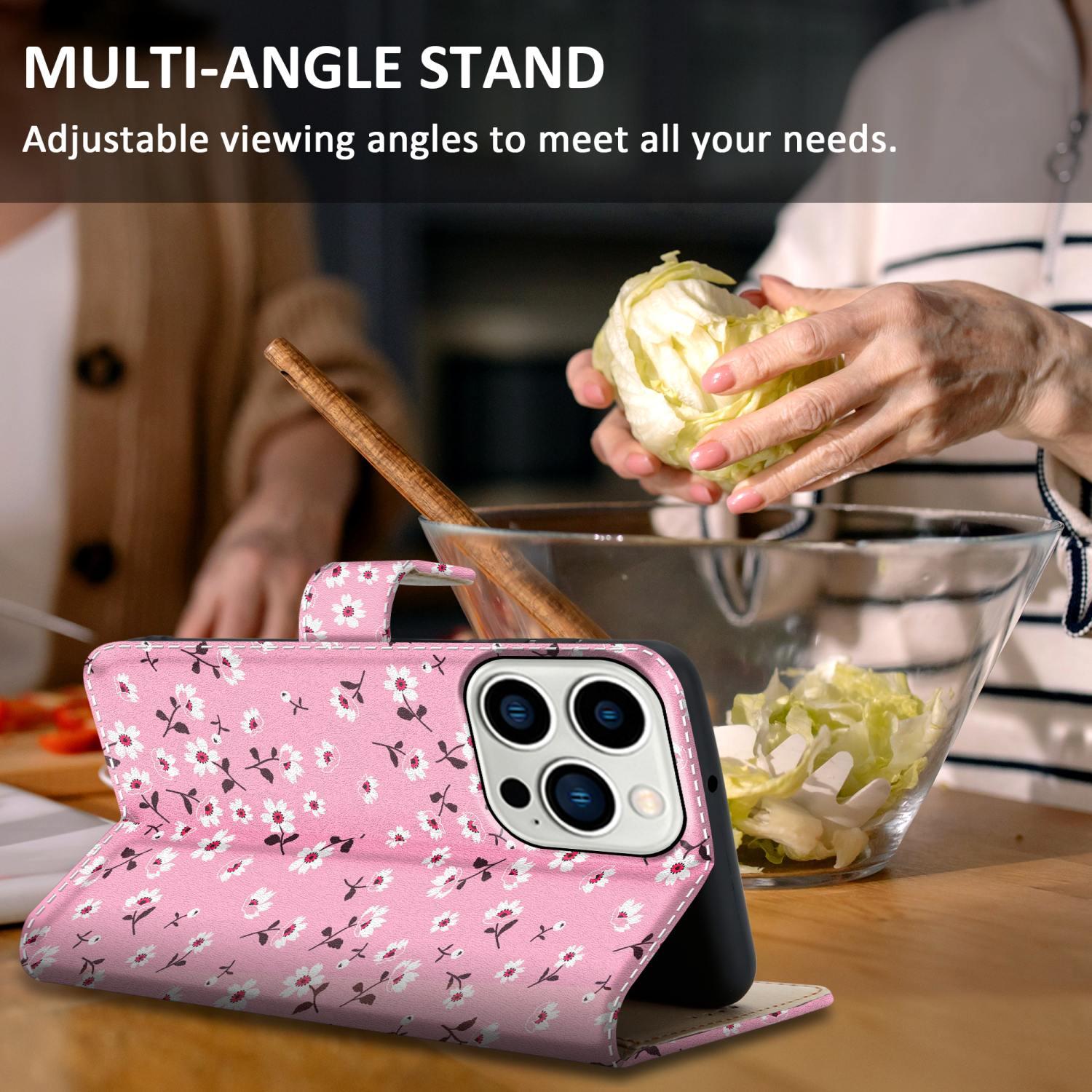 Thumbnail - Cadorabo Hülle für Apple iPhone 14 PRO MAX im Book Print Style (Apple iPhone 14 Pro Max), Smartphone Hülle, Rosa