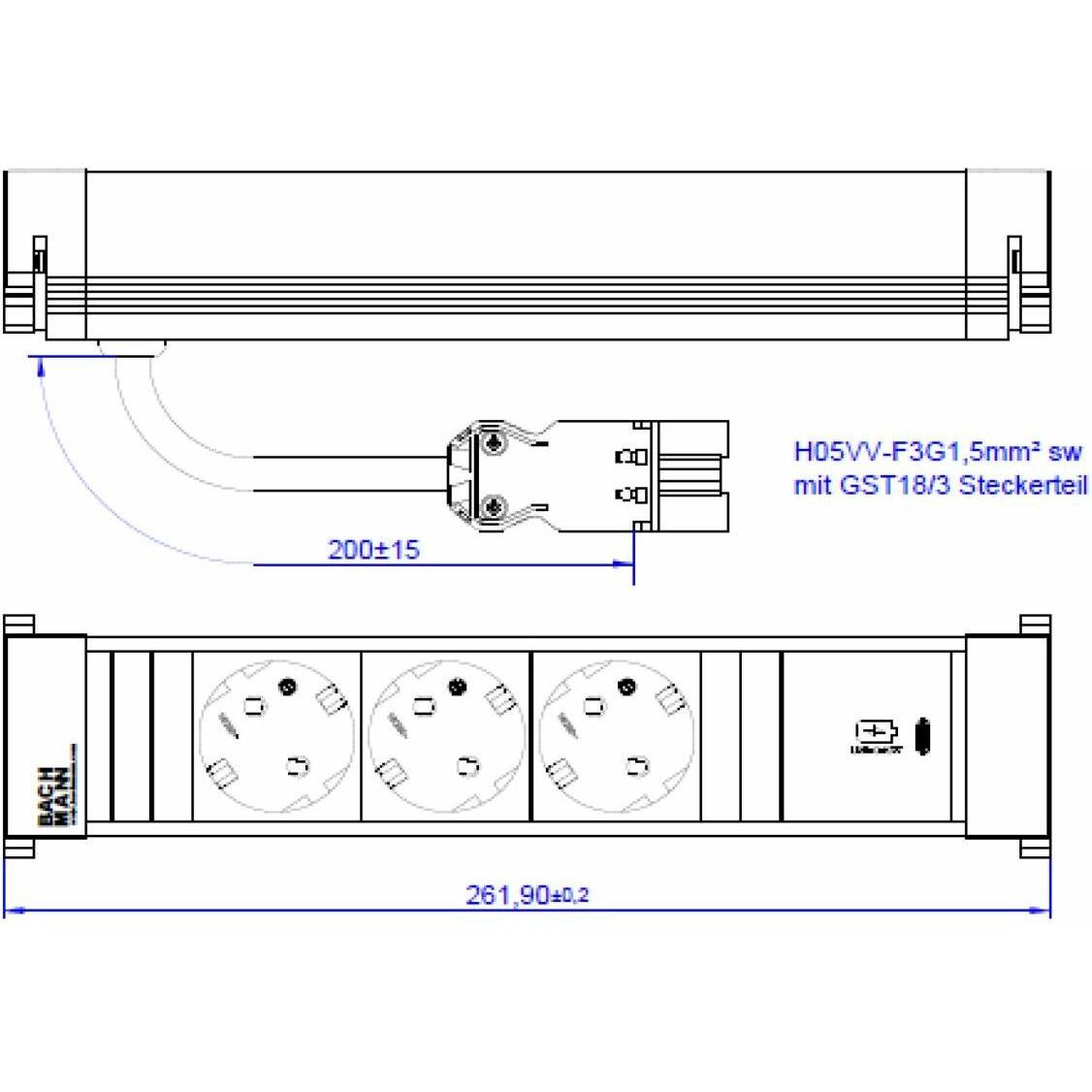 Thumbnail - Bachmann, Steckdosenleiste, 916.506 (3 x, CEE 7/3, 0.20 m)