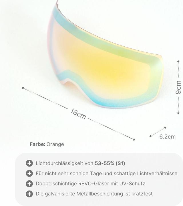 Produktbild Hermex Ersatzglas für magnetische Skibrille Wechselglas Skibrillenglas Snowboardbrillenglas (Skibrille Ersatzglas)