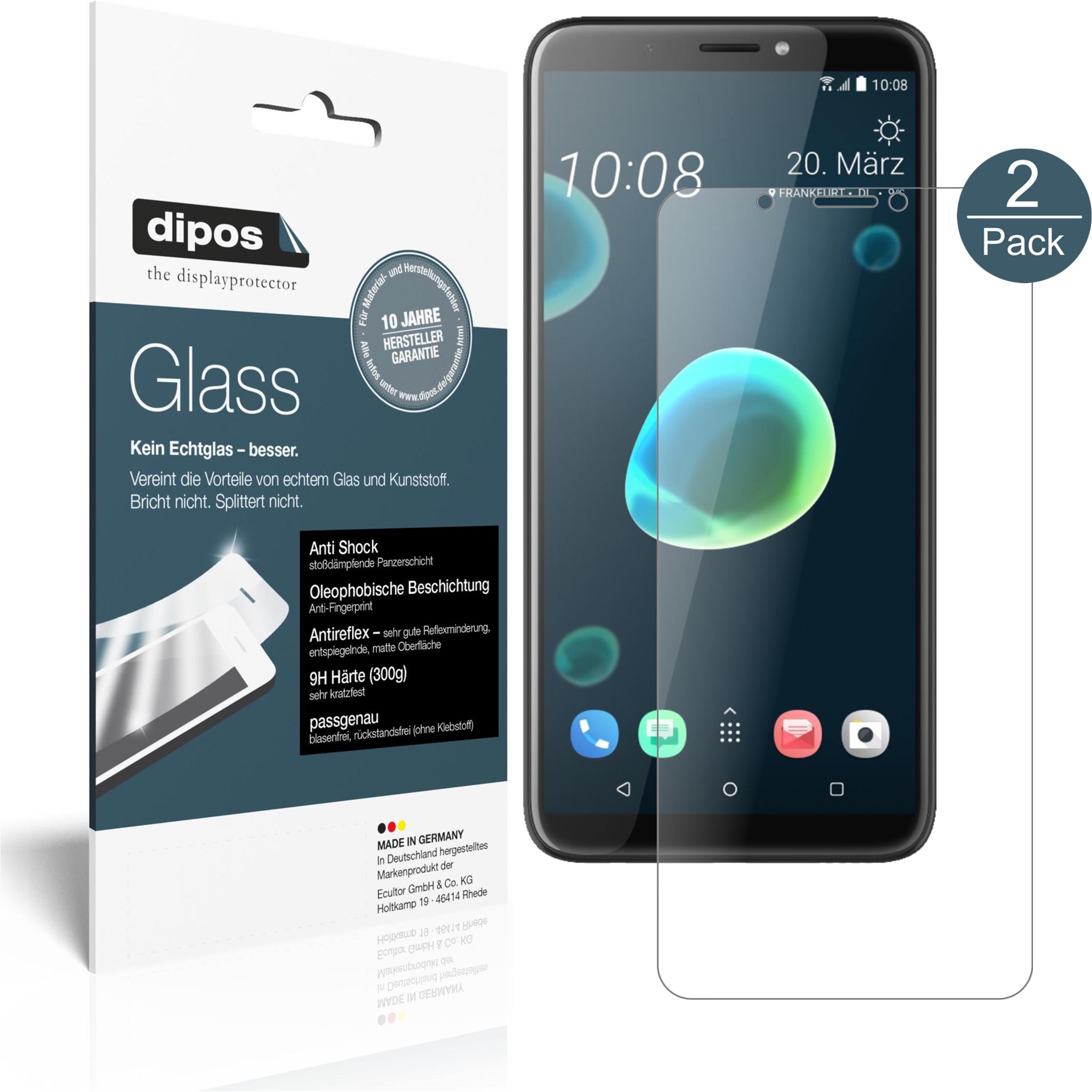 Dipos Displayschutz Anti-Shock (2 Stück, HTC Desire 12), Smartphone Schutzfolie, Transparent