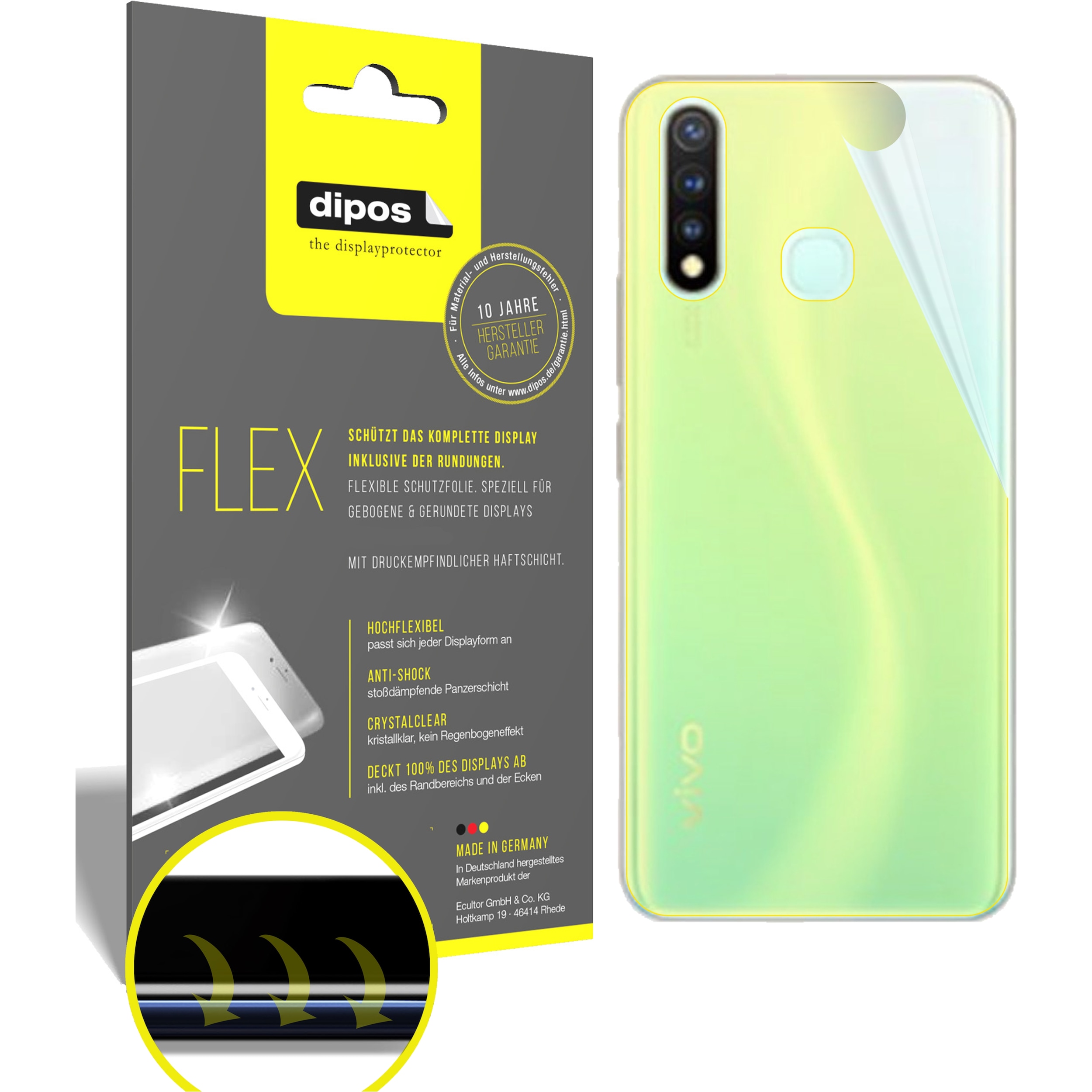 Dipos Displayschutzfolie Full-Cover 3D (3 Stück, Vivo U3), Smartphone Schutzfolie, Transparent