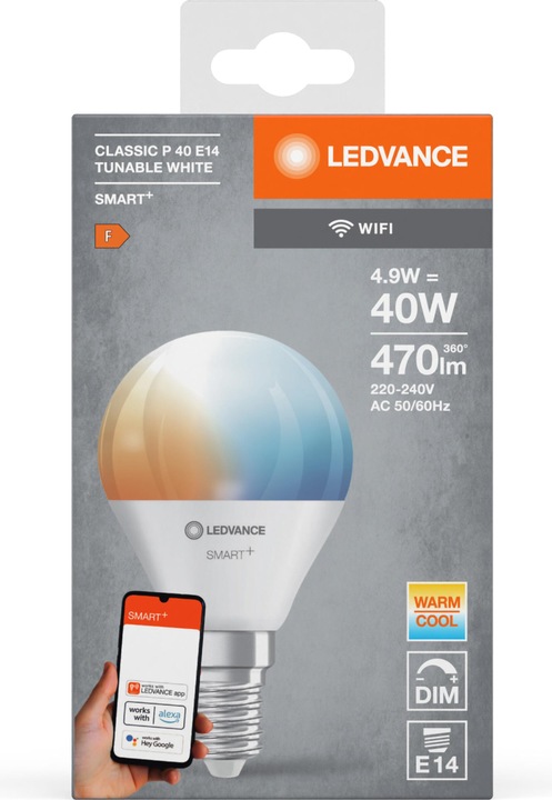 Produktbild Ledvance Smart+ Wifi Mini Bulb (E14, 4.90 W, 470 lm, 1 x, F)