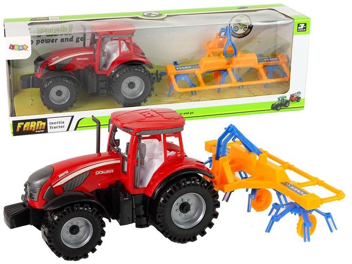Produktbild Lean Toys Roter Traktor mit Rechen-Reibungsantrieb