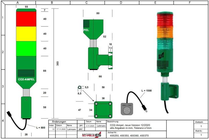 Image du produit Schabus Feu de circulation CO2/sonde de qualité d'air Feu de circulation pour la surveillance de l'air