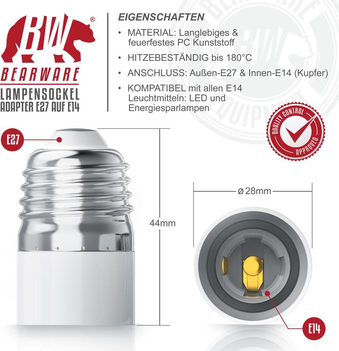 Produktbild Bearware 2x Lampensockel E27 Fassung auf E14 Sockel Adapter, Lampenadapter, Lampenfassung Lampensockeladapter