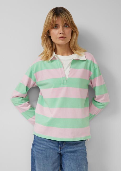 Produktbild s.Oliver Sweatshirt Gestreiftes Baumwoll-Shirt mit Hemdkragen (40)